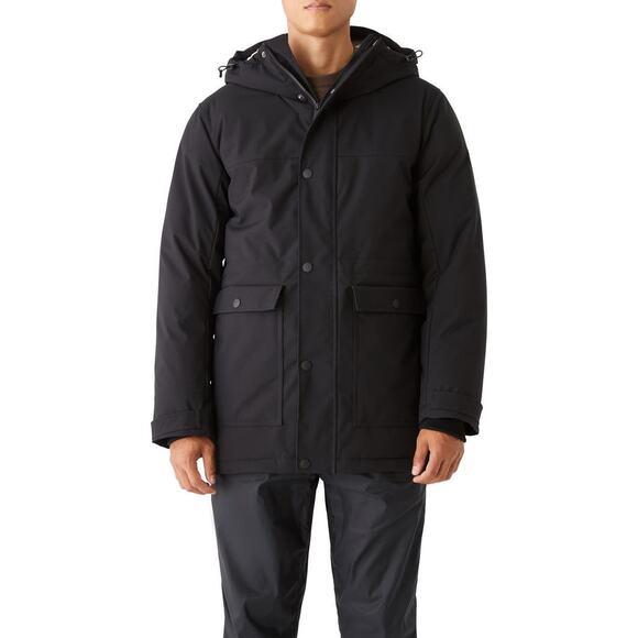 Frank and Oak Black Plateau Hooded Recycled Polyester Parka Coat Size Large NWT - Picture 1 of 8